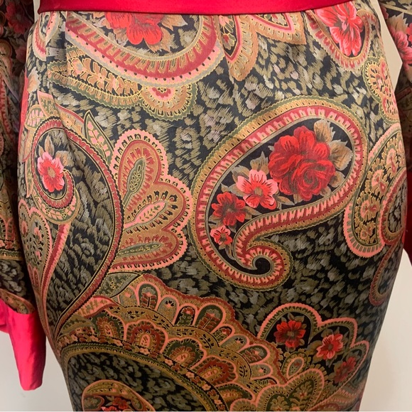 Victoria Secret VTG Gold 90s 100% Silk Paisley Rose Printed Belted Robe Kimono - Picture 6 of 16